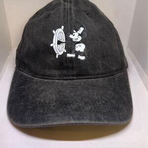 Vintage Steamboat Willie Mickey Mouse Cap – Black Washed Disney Hat